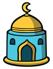 Cute gold blue mosque. Editable color vector