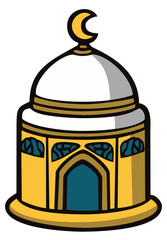 Cute white gold mosque. Editable color vector