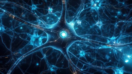 Microscopic view of glowing neuron network