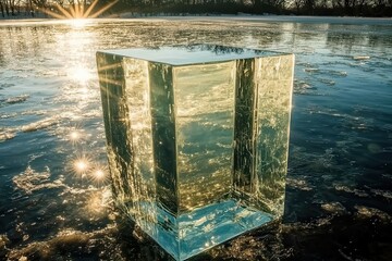 Frozen Ice Letter I Reflections On Winter Lake AI Generated