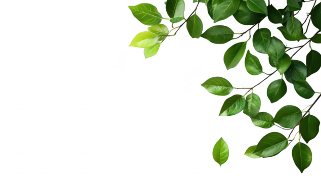 Lush green leaves gracefully arranged on a clean white background. creating a serene and fresh atmosphere. ideal for nature-themed designs and wellness content