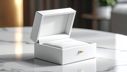 Elegant White Jewelry Box with Gold Clasp on Marble Surface Still Life