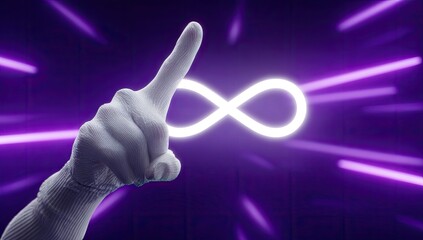 symbol with abstract purple light streaks.