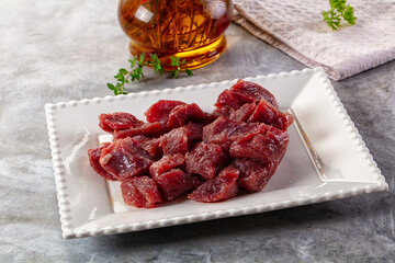 Diced raw beef meat cubes