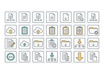 Collection of Modern Document and File Management Icons for Website and Application Design portraying organized data and efficient workflows