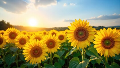 Obraz premium Sunflowers Basking in Golden Sunlight A Breathtaking Summer Field of Tall Flowers