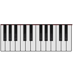 Fototapeta premium Top view of piano keyboard isolated on white background, musical instrument for playing music