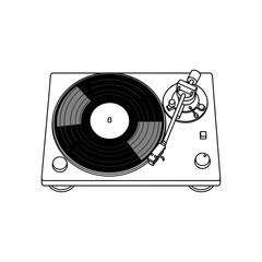 Obraz premium Top view of vinyl record player isolated on white background, musical instrument for playing music