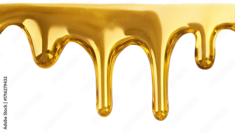 Poster a close-up view of golden honey dripping from a smooth edge. the rich texture and color. with a clea