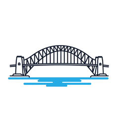 Illustration of the sydney harbor bridge isolated on white background with blue water below
