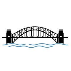 Fototapeta premium Illustration of the sydney harbor bridge isolated on white background with blue water below