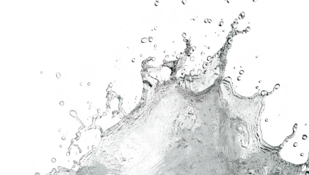 A dynamic splash of clear water creating droplets against a light background. illustrating the beauty of fluid motion. perfect for use in advertising or educational materials