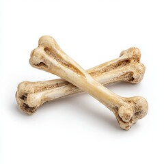 Crossed Bones on Display: Two weathered bones crossed against a clean backdrop, offer a stark yet intriguing image with anatomical detail.