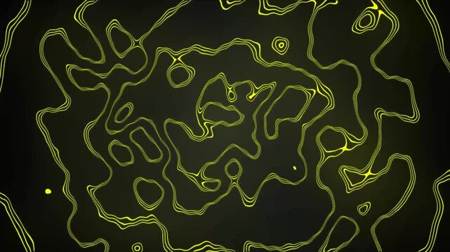 Seamless Looping Animation of Bright Yellow Electric Lines Forming a Scientific Biohazard Pattern on Black 4K

