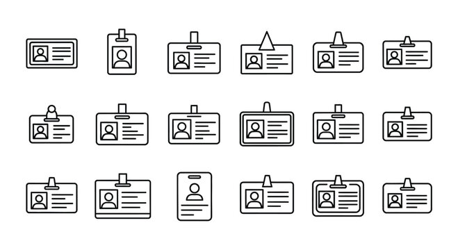 Collection of hand drawn identification badges with lanyards security access cards for corporate or event use vector