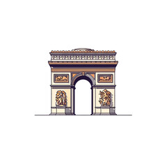 Fototapeta premium Arc de triomphe isolated on white background, a famous landmark in paris, france, vector illustration