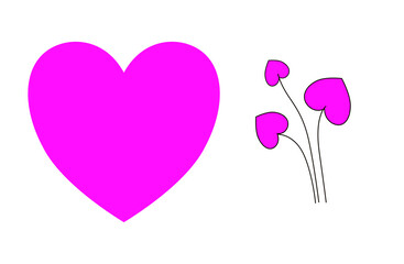 Romantic design elements featuring a solid pink love heart and a heart tree on transparent background