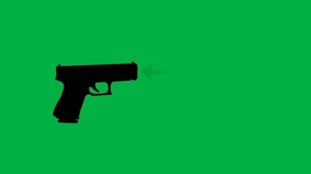 Gun firing bullet Handgun shooting weapon crime scene Green screen background Video 