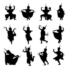 set silhouette of nora, dance drama in southern thailand on a white background, EPS10. Vector illustration