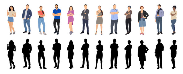 Group of diversity people standing together vector illustration and silhouette.
