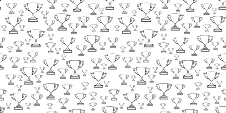 Silver trophy cup icons arranged in a seamless repeating pattern, perfect for awards, sports celebrations, achievements, and recognition visuals.