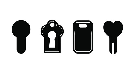 Four vintage keyhole silhouettes collection diverse shapes and styles for antique lock security concepts vector