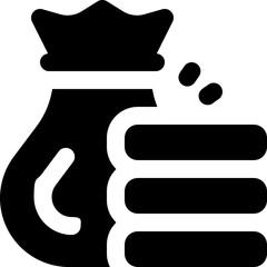 money bag glyph icon. Strong and solid vector icon for websites, mobile interfaces, presentations, and visual branding. High quality and easy to edit.