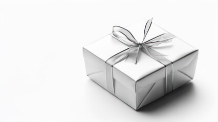 Obraz premium Silver gift box with ribbon and bow