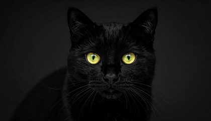 Black Cat Portrait Intense Gaze in Dark Serenity