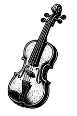 Obraz premium Vintage Woodcut Violin Illustration: A Striking Black and White Depiction of a Classic String Instrument, Ideal for Music Lovers and Folk Art Enthusiasts, Rustic Textures, Elegant