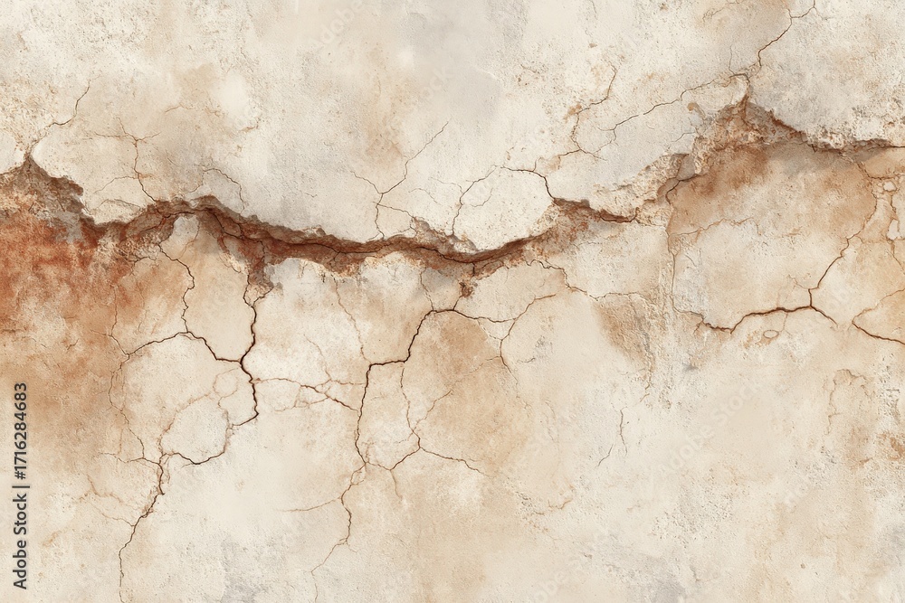 Poster A textured surface with a network of deep cracks, showcasing a muted palette of beige and brown tones.