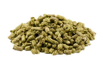 pile of green timothy grass pellet for rodent pet food feed cutout