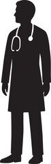 Doctor Silhouette Vector: Minimal Black Outline with Stethoscope for Medical and Healthcare Themes