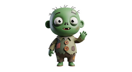 Cute cartoon zombie character isolated on transparent background