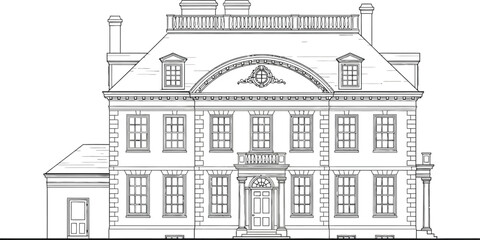 Fototapeta premium Detailed architectural drawing of a large, classic, brick house
