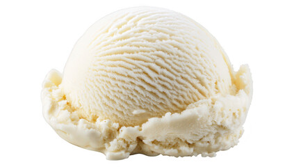 A perfectly round scoop of creamy vanilla ice cream with a smooth texture. placed on a clean white background. ideal for culinary articles or dessert menus