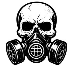 Menacing Black and White Skull with Gas Mask Grunge Illustration Vector Art for Post-Apocalyptic, Biohazard, and Dark Edgy Designs, Perfect for Tattoos, Apparel, and Urban Streetwe