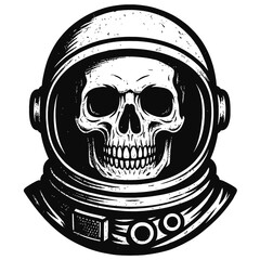 Distressed Skull in Astronaut Helmet Vector Art: A Haunting Sci-Fi Illustration with Vintage Grunge Texture, Perfect for Space Exploration Themes, Macabre Designs, and Gothic Appar