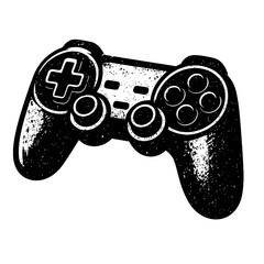 Distressed black and white video game controller vector illustration, a grunge gamepad. Perfect for retro gaming, esports, digital art, graphic design, and vintage projects, isolat