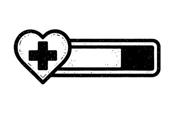 Grungy textured health bar with heart and medical cross icon, depicting vital signs and medical progress, perfect for gaming UI, healthcare applications, or a distressed well-being