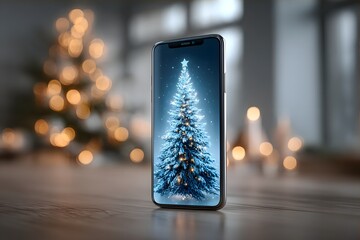 Smartphone with Christmas tree display
