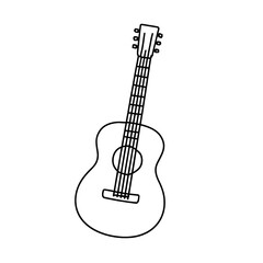Obraz premium Simple line drawing of an acoustic guitar with classic design and six strings