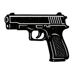Striking black and white stylized illustration of a semi-automatic handgun, showcasing intricate details of a pistol in profile view, ideal for various design projects, graphic res