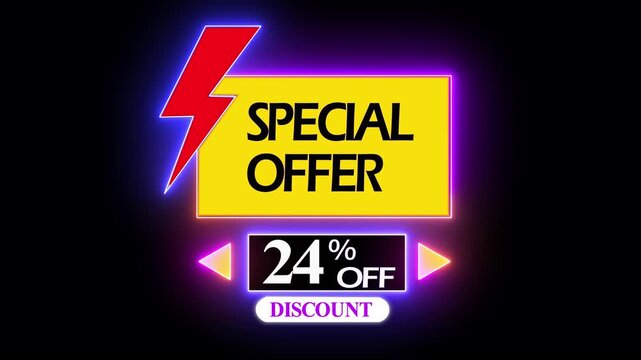Special Offer 24 Percent Off Discount with Creative Brush Stroke Animation, Modern Sale Banner, Business Promotion Concept for Marketing and Advertising