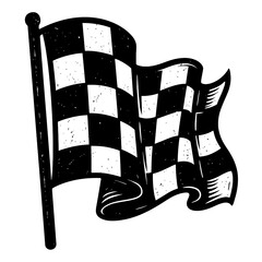 Waving black and white checkered flag on a pole, an iconic symbol of victory, the finish line, and the exciting culmination of racing and competition, ideal for motorsport events a
