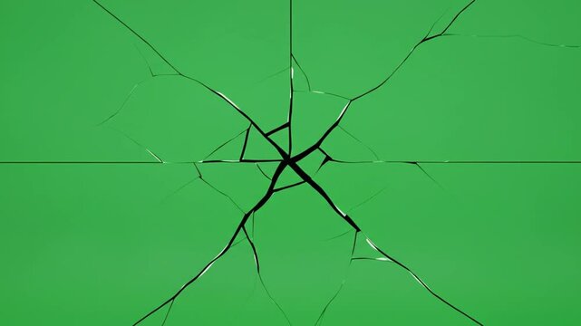 Abstract cracked glass effect on a vibrant green background, representing a broken surface or shattered concept