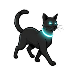 Obraz premium Black cat with glowing collar isolated on transparent background for halloween halloween clipart