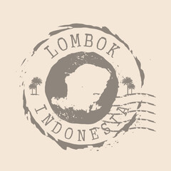 Stamp Postal of Lombok Island. Map Silhouette rubber Seal.  Design Retro Travel. Seal of Map Lombok Island grunge  for your design. Indonesia. EPS10 