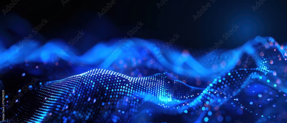 Canvas Prints blue glowing light futuristic digital flow curve waver horizontal technology abstract background rip