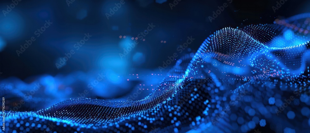 Poster blue glowing light futuristic digital flow curve waver horizontal technology abstract background.